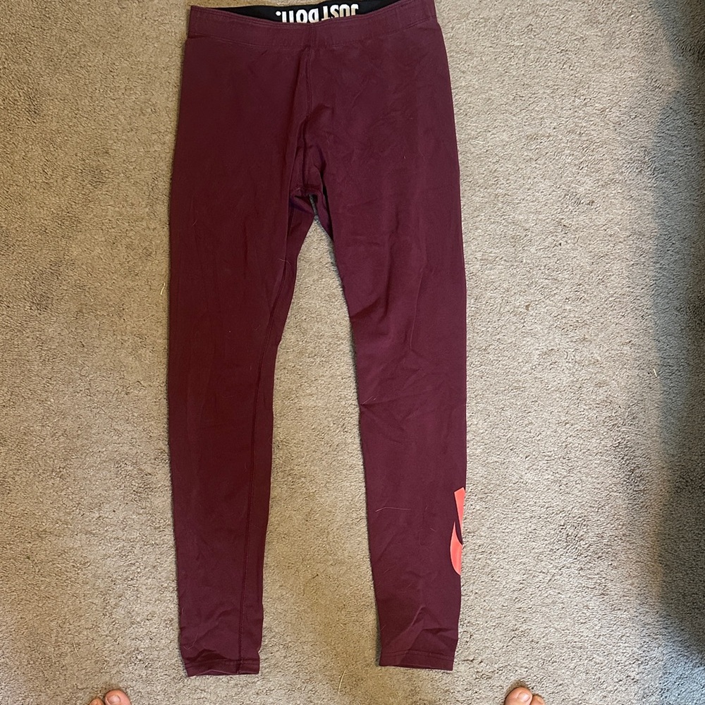 Nike Maroon Leggings with Pink Logo